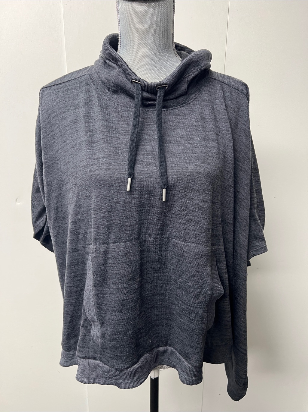 Athleta Charcoal Gray Cowl-Neck Short-Sleeve Pullover